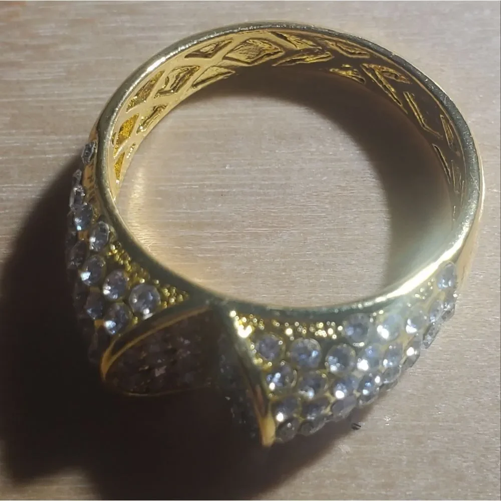 Clear White Baguette Diamond Cocktail Ring 14K Gold on 925 Sterling Silver